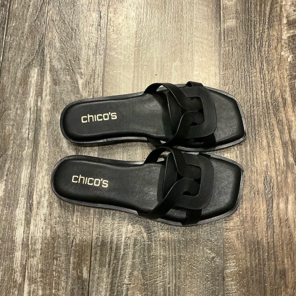 Chico's Black Interlocking Strap Slide Sandals Size 6 - Picture 8 of 16